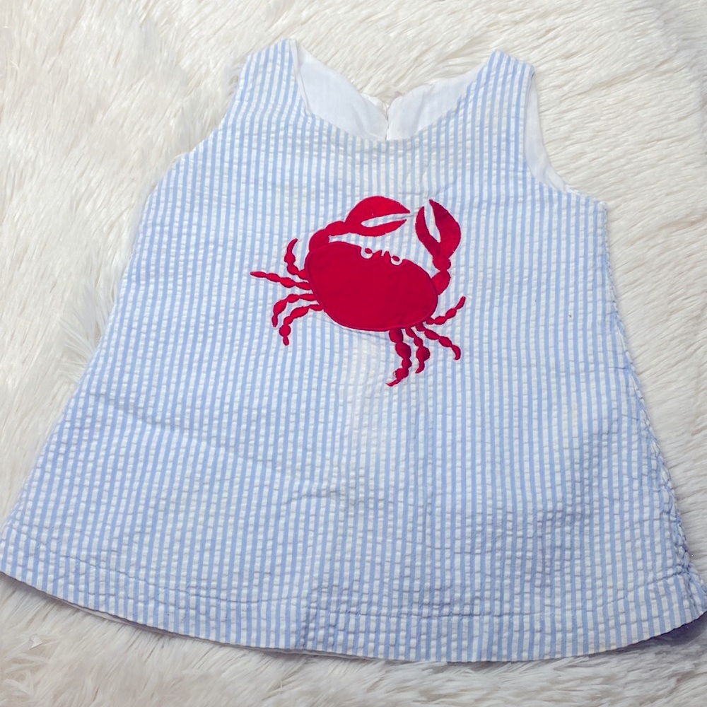 Cricket Kids Collection Blue White Seersucker Red Crab Appliqué Top Size 12M